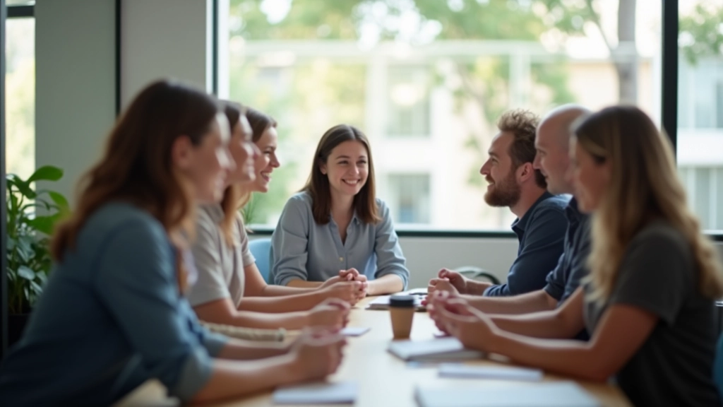 Team meeting in early days, collaborative workspace